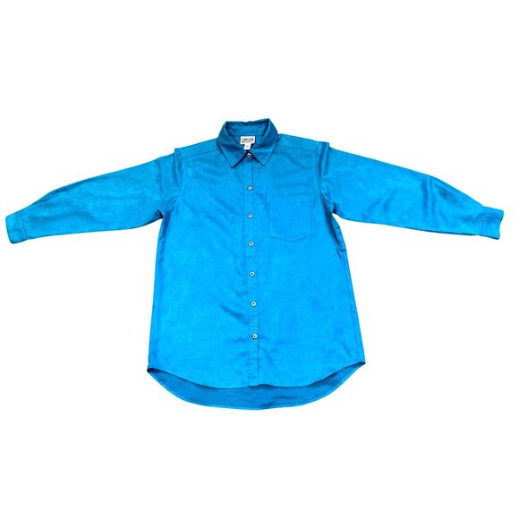 Chicos Design Vintage Turquoise Blue Button Up Tunic Shirt Long Sleeve Faux Sued - Picture 7 of 7